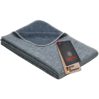 Ibena Wolldecke Lausanne 140x200 cm – Baumwolldecke blau aus Biobaumwolle, Sommerdecke angenehm weich und leicht, Made in Germany