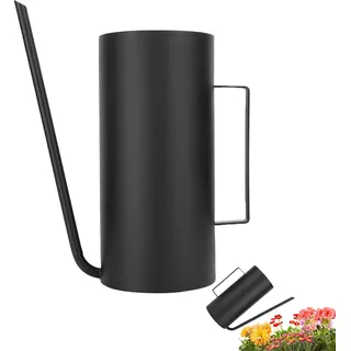 Gevvnss Gießkanne Metall 1.5L,Kleine Gießkanne für Zimmerpflanzen Schwarz | Edelstahl Blumengießkanne mit Langem Ausgießer,Präzise Indoor Gießkanne für Bonsai Sukkulenten, Modernes Design