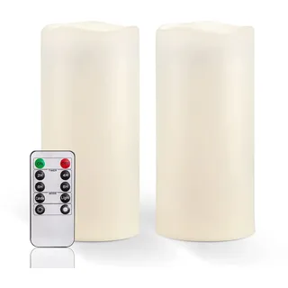Homemory LED Kerzen, (20.2 cm X 10 cm) LED Kerze Wasserdicht, Outdoor Kerze mit Fernbedienung Timer Funktion, Elektrische Kerzen, LED Stabkerzen, Flammenlose Kerzen, Langlebig, groß, 2er-Set