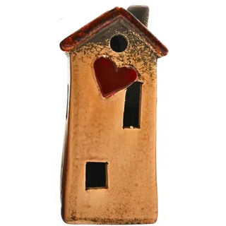 Dekohelden24 Keramikhaus, Porzellanhaus, Dekohaus mit Herz in braun, Größe L/B/H ca. 6 x 4 x 10 cm