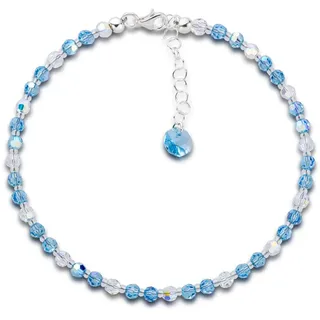 Schöner-SD Fußkette Damen Kristall Perlen und Silber | Fußkettchen, funkelnde Kristallperlen, wasserfest, 925 Silberkarabiner, verstellbare Länge 24 - 26,5 cm