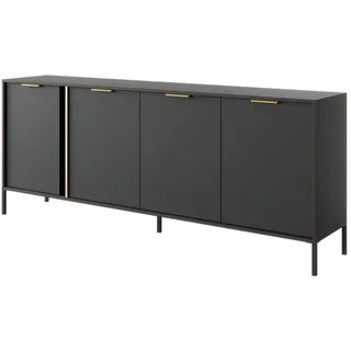 Ravio Sideboard Valdi E 203 cm Anthrazit / Gold - mit 4 Türen , Anthrazit, Gelb , Holzwerkstoff, Metall, Holz , Rechteckig , 203x81x39 cm , Kleinmöbel, Kommoden, Sideboards