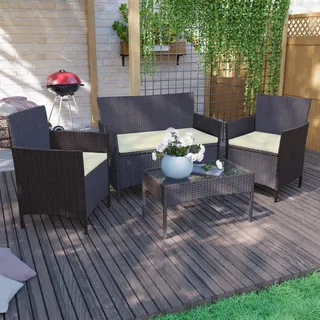 Garden Vida Rattan-Set für 4 Personen, Legierter Stahl Polyester Stahllegierung Polyrattan, braun