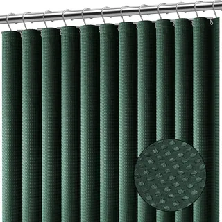 Clara Clark Hunter Grün Duschvorhang – Duschvorhang für Badezimmer, Waffelstoff, Dicker Badezimmervorhang, Stoff Duschvorhang 180 x 180 cm, Stoff-Duschvorhang