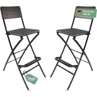 Barhocker mit Lehne, Holz-Optik schwarz, klappbare Barstühle als 2er Set, Küchenhocker - Schwarz