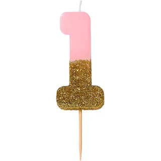 Glitzer-Zahlenkerze, pinke Nummer 1, mehrfarbig verfügbar von Talking Tables. Ideal für Kinder und Erwachsene Geburtstage, oder Meilenstein Anlässe. Erstklassig als Kuchen- oder Torten Deko.
