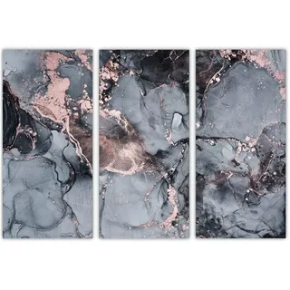 AREDE 3er Set Wandkunst Gemälde Bild Poster " Rosa und graue abstrakte Kunst" | 90 x 60 cm | Wandbilder Wanddekoration Home Office Wohnzimmer Schlafzimmer Dekoration | Fertig zum Aufhängen