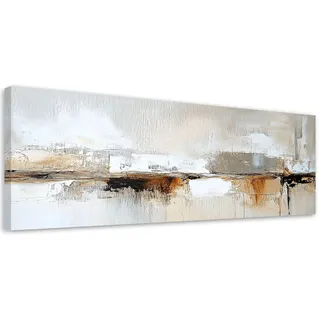Feeby Leinwandbild Abstrakte graue, goldbraune Lofts 150x50cm , Beige , Textil , Rechteckig , 150x50 cm , Bilder & Rahmen, Bilder, Leinwandbilder