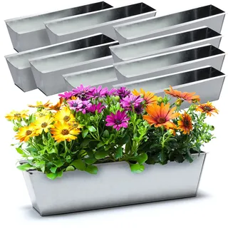 BigDean 10 Zink Paletten Blumenkästen Einsatz 38cm groß Silber aus Metall