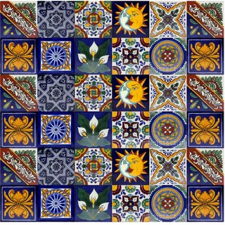 Cerames Mexikanische Keramische Fliesen Pablo - 30 dekorative mexikanische mosaik fliesen für Badezimmer, Küche, Dusche, Treppen, Küchenrückwand | Keramikmosaikfliesen 10,5x10,5 cm