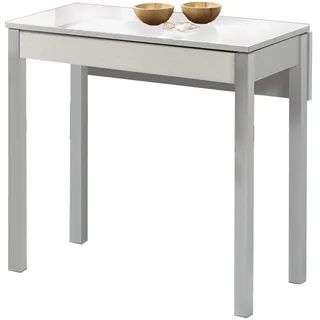 ASTIMESA Küchentisch mit Flügel aus weißem Glas, 50 x 90 cm