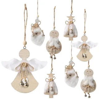 DAHI 8pcs Christbaumschmuck Holz-Anhänger Set - Weihnachtsbaumschmuck zum Dekorieren für den Weihnachtsbaum -weihnachtsengel (Mix)
