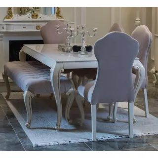 Esszimmer Set Design Garnitur 6tlg. Holz Möbel 4x Stuhl Tisch Hocker Gruppe Neu - Weiß