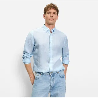 Langarmhemd OLYMP, Herren, Gr. L, N-Gr, hellblau, Web, Obermaterial: 100% Leinen, regular fit, 1-Knopf-Manschette, Hemden Langarmhemd, Casual, Button-down-Kragen, regular fit, Leinen