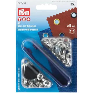Prym 542410 Ösen und Scheiben 5,0 mm, Messing silberfarbig