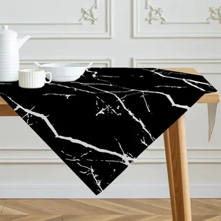 Tischdecke Schwarz und Weiß Mittelläufer Moderne Tischdecken mit Marmorstruktur Abstraktes Leinen Tischdekoration für Die Küche im Innenbereich Winter Frühling Feiertags Partydekor 100 x 100 cm