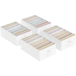 SONGMICS Kleiderschrank-Organizer 4er Set, Aufbewahrungsbox 6 Fächer, Schubladen-Ordnungssystem, Ordnungsboxen faltbar, 42 x 30 x 17 cm, für Hosen, Kleidung, wolkenweiß RUS009W04