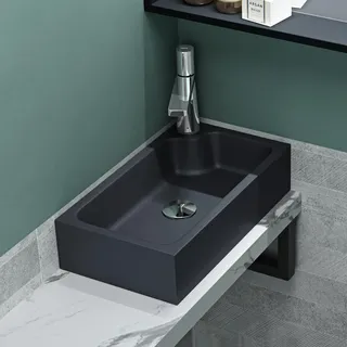 mai & mai Waschbecken Gäste WC Aufsatzwaschbecken mit Hahnloch 46x26x11cm Mineralguss Eckig Klein Waschschale matt Anthrazit Waschplatz Becken-links Colossum101