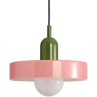 HJXDtech 25cm Rund Glas Pendelleuchte, Modern Buntes Glas Hängelampe mit Grün Akzent für Küchen, Esszimmer, Schlafzimmer & Café, E27-Fassung,180cm Verstellbares Kabel (Rosa)