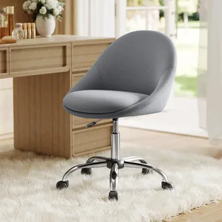 Songmics Homeoffice-Stuhl, Schminkstuhl aus Baumwoll-Leinen-Mischgewebe, Schreibtischstuhl, Schaumstoffpolsterung, höhenverstellbar, für Arbeitszimmer, Schlafzimmer, schiefergrau OBG020G05