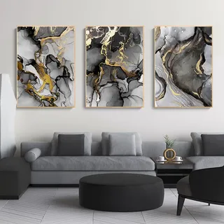 HEHGVCF Wandbilder Schwarz Grau,Home Decor Bild 50x70cm, Grau Textur Marmor Bild auf leinwand vlies,wohnzimmer Leinwandbilder Dekor Rahmenlos (C,50 x70cm)