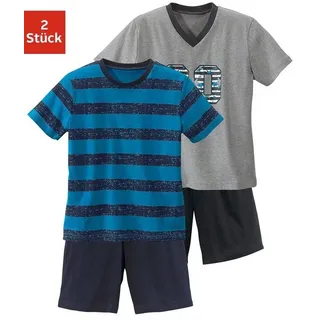 AUTHENTIC LE JOGGER Pyjama 2 Stück, 4 tlg. mit lässigem Druck und gedruckten Streifen AUTHENTIC LE JOGGER türkis-gestreift, grau-meliert