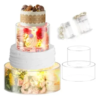 2 StüCk TortenstäNder Transparent, BefüLlbarer TortenstäNder Acryl KuchenstäNder 2 Etagen Mit 2 Led Torten Etagere Stapelbare Dessert StäNder 15+25Cm FüR Geburtstags, Hochzeit Und Feiertagsfeiern