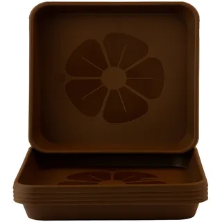 Home Garden Ornaments – Quadratische Blumentopf-Untersetzer, Set aus 5 eckigen Auffangschalen für Pflanzkübel, den Außen- und Innenbereich Groß (Braun, 29 cm außen / 25,2 cm innen)