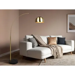 Große Bogenleuchte Messing matt & Fuß Schwarz - Gold