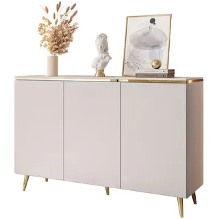 Lookway Kommode Aurora 3D Kaschmir mit schräge Goldchrom Fuße , Holzwerkstoff , Uni , Rechteckig , rund , 140x90x40 cm , Kleinmöbel, Kommoden, Kommoden