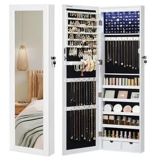 Songmics Schmuckschrank weiß ohne Fachböden mit Beleuchtung