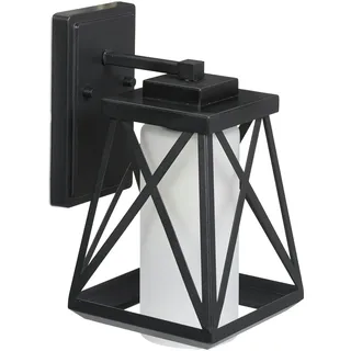 Relaxdays Außenlampe Wand, Metall & Milchglas, E27, Retro Wandleuchte außen, IP44, Wandlampe Haustür & Terrasse, schwarz