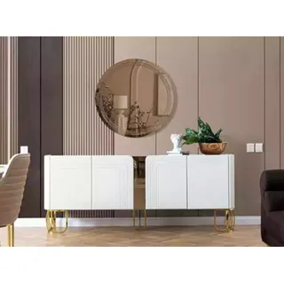 Wohnzimmer Sideboard Spiegel Set Luxus Modern Holz Weiß JVmoebel - Weiß, Gold