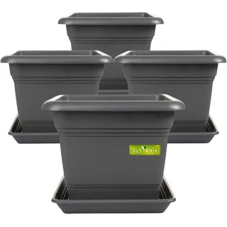 2friends Sustania Pflanzkübel Eckig 28x28 Anthrazit 4er Set - Robuster Blumentopf Groß, Übertopf Ideal für Tomatenpflanzen, Eckige Pflanztöpfe Kunststoff für Garten & Balkon