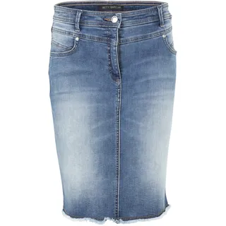 Jeansrock BETTY BARCLAY "Jeansrock mit Fransen", Damen, Gr. 46, blau (light blau denim), Einsatz: 83% Baumwolle CO. 15% Polyester PES. 2% Elasthan EL., Röcke Jeansrock