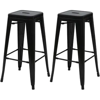 Mendler 2er-Set Barhocker HWC-A73, Barstuhl Tresenhocker, Metall Industriedesign stapelbar ~ schwarz