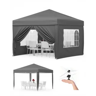 Faltpavillon 3x3 m wasserdicht stabil mit 4 Seitenwänden – Pop up Pavillon faltbar aus 420D Oxford, UV-Schutz 50+, 3-Fach höhenverstellbar, Partyzelt mit Tragetasche für Garten & Outdoor Grau