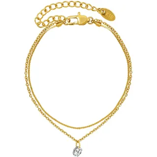 Homxi Fußkettchen für Damen,Fußkette Damen Gold Fußkettchen Edelstahl Damen Fußkette 20cm Fußkettchen Doppelkette mit Zirkonia Damen Fußkettchen Fußkette Extra Lang
