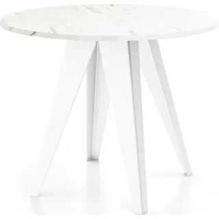 WFL GROUP Esstisch Glory Weiß im Industriestil - Moderner Runder Tisch in Weißer Marmoroptik - Ausziehbar 90-130 cm mit Pulverbeschichteten Metallbeinen - ... -