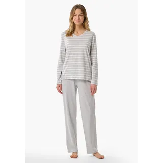 Schlafanzug SCHIESSER "Casual Essentials", Damen, Gr. 46, 210, silbergrau, meliert, Single Jersey, Obermaterial: 100% Baumwolle, bequem lang, V-Ausschnitt, Homewear-Sets Schlafanzug, Baumwolle, V-Ausschnitt, langärmelig