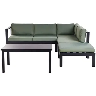Beliani Lounge-Set 5-sitzer Aluminium Grün Messina , Grün, Schwarz, Grau , Metall , rechteckig,L-Form , Gartenmöbel, Gartengarnituren, Gartenmöbel-Sets