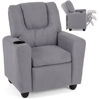 FANTASK Kindersessel Relaxsessel mit Relaxfunktion, Verstellbarer Rückenlehne & Fußstütze, Getränkehalter, gepolstert für Kinder ab 3 Jahren (Grau)