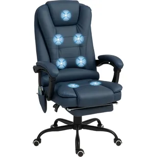 Vinsetto Bürostuhl mit 7 Punkt Massage, ergonomischer Bürosessel mit Liegefunktion, höhenverstellbar Chefsessel mit Fernbedienung, Blau - Blau