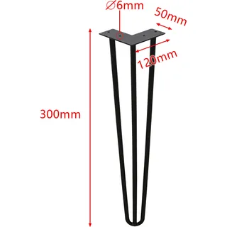 karpal Set von 4 Tischbeine Hairpin legs 30cm(12 zoll), 3 Streben Metall Tisch Beine perfekt fuer Schrank, TV-Schraenke, Couchtisch, Nachttisch Komme Mit Free Floor Protectors and Screws - Schwarz