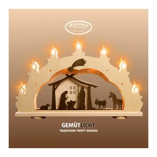 Weigla LED Schwibbogen »Christi Geburt, Lichterbogen Landhausstil, Holz, Made in Germany« 1 Stk. Erzgebirge garantiert, Weihnachtsdeko Innen, Weihnachtsbeleuchtung, beige