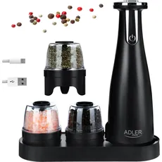 Adler Electric Salt and pepper grinder AD 4449b 7 W, Housing material ABS plastic, Lithium, Matte Black, Pfeffermühle + Salzmühle, Schwarz