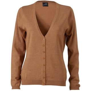 James & Nicholson Damen V-Neck Cardigan Strickjacke, Beige (Camel), 42 (Herstellergröße: XXL)