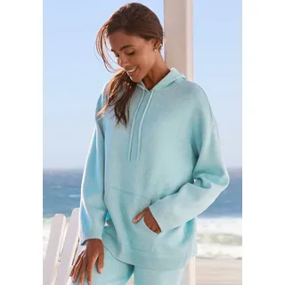 Kapuzenpullover ELBSAND, Damen, Gr. 36/38, blau, Feinstrick, Obermaterial: 50% Viskose, 28% Polyester, 22% Nylon, meliert, unifarben, bequem hüftlang, Rippstrickbündchen, Pullover Kapuzenpullover, aus hochwertigem Strick, Loungewear