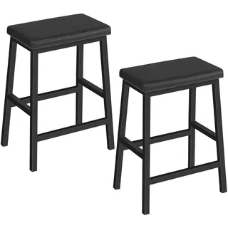 HOOBRO 2er Set Barhocker, Hocker gepolstert, Barstuhl für die Küche, Barhocker Ohne Lehne, 61 cm hoch, für Hausbar, Esszimmer, einfacher Aufbau, Schwarz EBB01MD01
