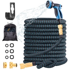 Flexible Gartenschlauch 30M/100FT, UURig Ausdehnbar Wasserschlauch Set mit 1/2'' 3/4'' Messing Anschluss, 10 Modi Hochdruck Handdüse für Gartenarbeit Bewässerung Autowäsche Haustier, Blau Schwarz...